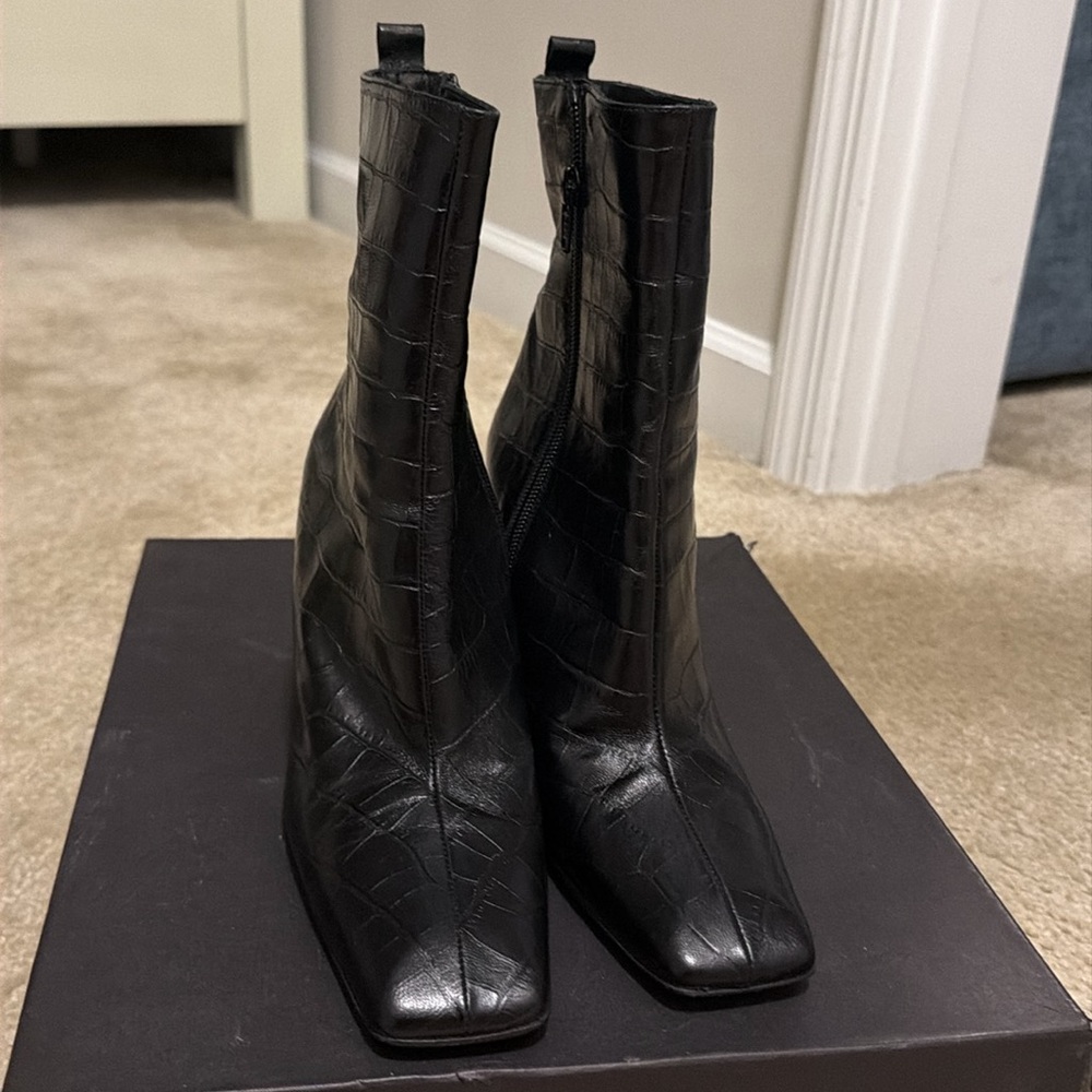 Miista Black Croc-Embossed Leather Booties - Picture 4 of 6